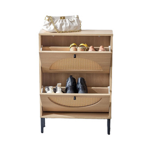 Customizable rattan shoe cabinet with 2 clamshell drawers for entrance hallway