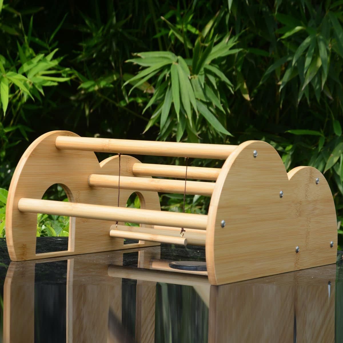 Bamboo Double Layer Chick Perch with Mirror and Swing Mini Training Perch for Baby Chicks Roosting Bar for Coop and Brooder