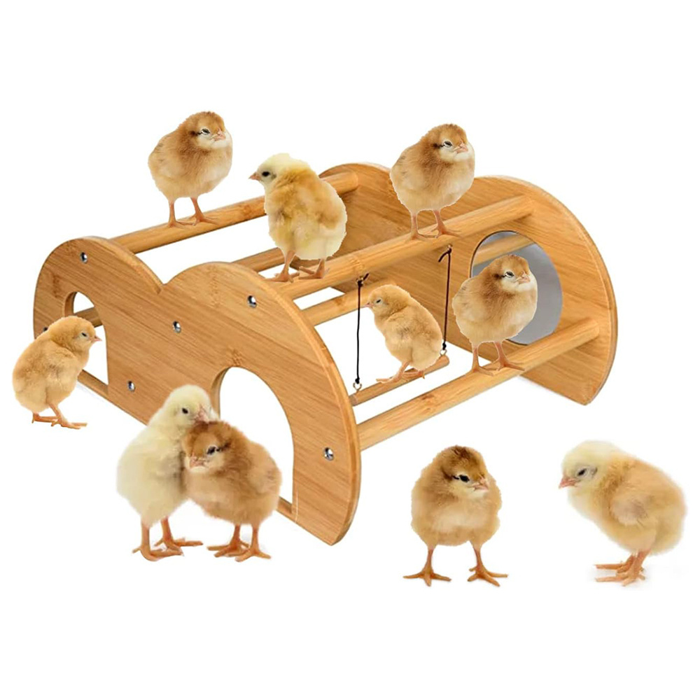 Bamboo Double Layer Chick Perch with Mirror and Swing Mini Training Perch for Baby Chicks Roosting Bar for Coop and Brooder