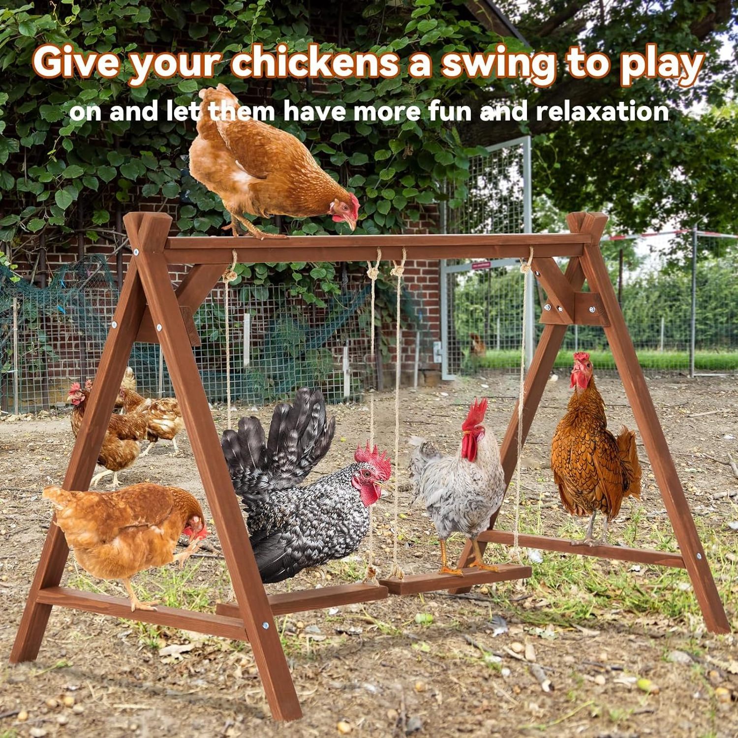 Chicken coop toy hen with 2 chicken swing, chicken habitat suitable for pet healthy play, chicken coop accessories