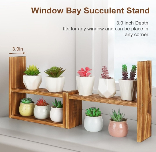 New style Small Plant Stand Window Sill 3 Tiered Plant Shelves Tabletop Wooden Plant Stands Indoor Narrow Succulent Stand