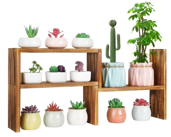 New style Small Plant Stand Window Sill 3 Tiered Plant Shelves Tabletop Wooden Plant Stands Indoor Narrow Succulent Stand