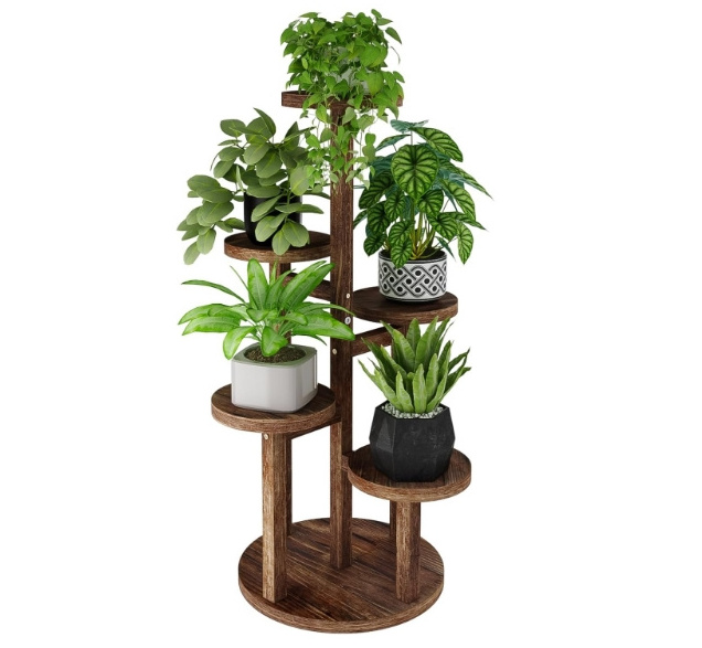 Promotion items 5 Tier Tall Plant Stand Indoor Corner Wood Plant Shelf for Multiple Plants Tiered Round Flower Stand