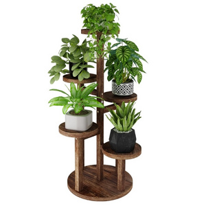 Promotion items 5 Tier Tall Plant Stand Indoor Corner Wood Plant Shelf for Multiple Plants Tiered Round Flower Stand