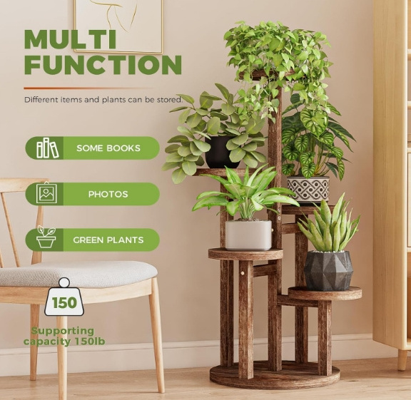 Promotion items 5 Tier Tall Plant Stand Indoor Corner Wood Plant Shelf for Multiple Plants Tiered Round Flower Stand