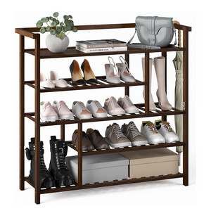 5 Tier Modern Free Standing Bamboo Shoe Rack Spacious Top with Storage Box for Closet Entryway Bedroom Shoe Organizers