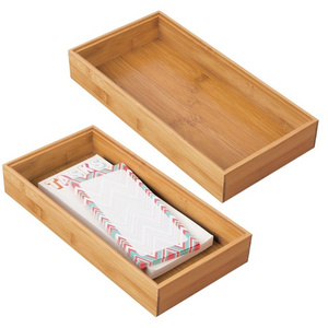 Wooden Bamboo Drawer Organizer for Office 12" Long Stackable Storage Box Tray for Desk Drawers Cabinet Junk Drawer