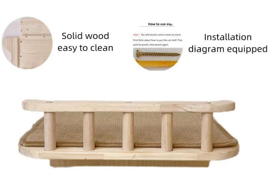 Promotion items Wall Mounted Cat Step Bed Furniture Scratching Pads Posts for Indoor Cats Solid Wood Cat Bed a guardrail