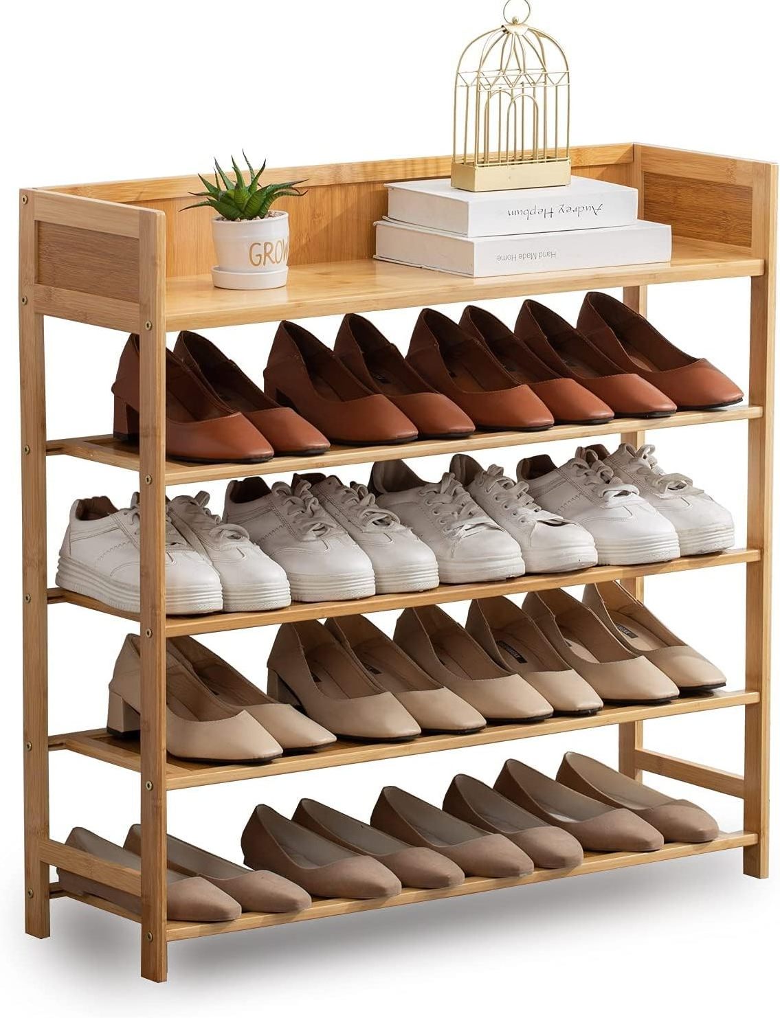 Bamboo 5-layer shoe rack storage rack suitable for entryways, hallways and closets