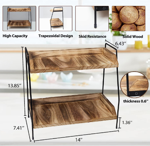 Coffee Bar Accessories and Organizer Coffee Station Organizer 2 Tier bathroom counter organizer Wood Coffee Tray Vanity Organize