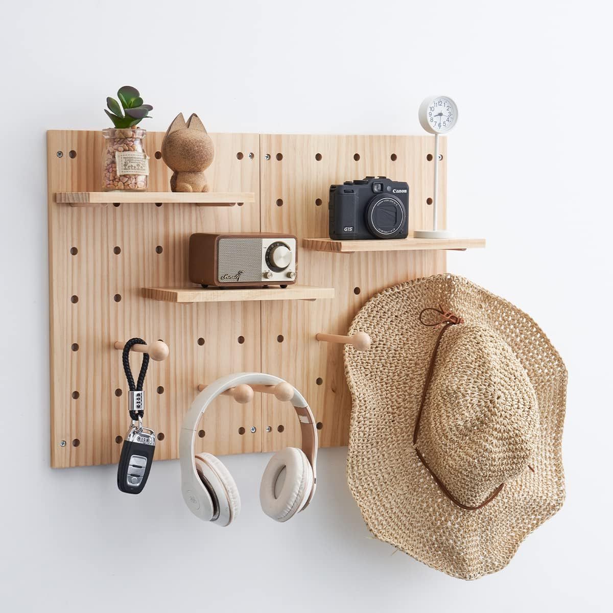 Wood Pegboard Combination Wall Organizer Kit Wooden Display Pegboard Panel Kits for Bedroom Wall Organizer for Entry Way