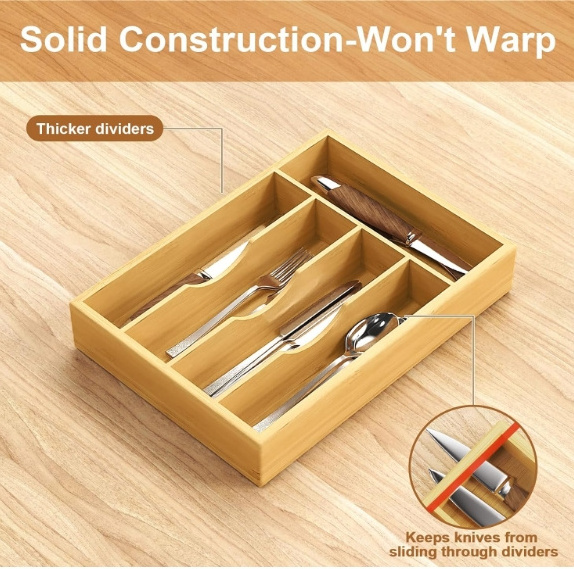 Hot sale Kitchen Drawer Organizer 10 Inch Silverware Utensil Tray Holder, Extra Deep with Non Slip Feet