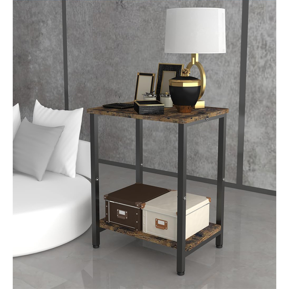 Rustic Brown Side Table Heavy Duty End Table with Shelves 2 Tier Narrow Nightstand Coffee Bedside Table for Bedroom Living Room