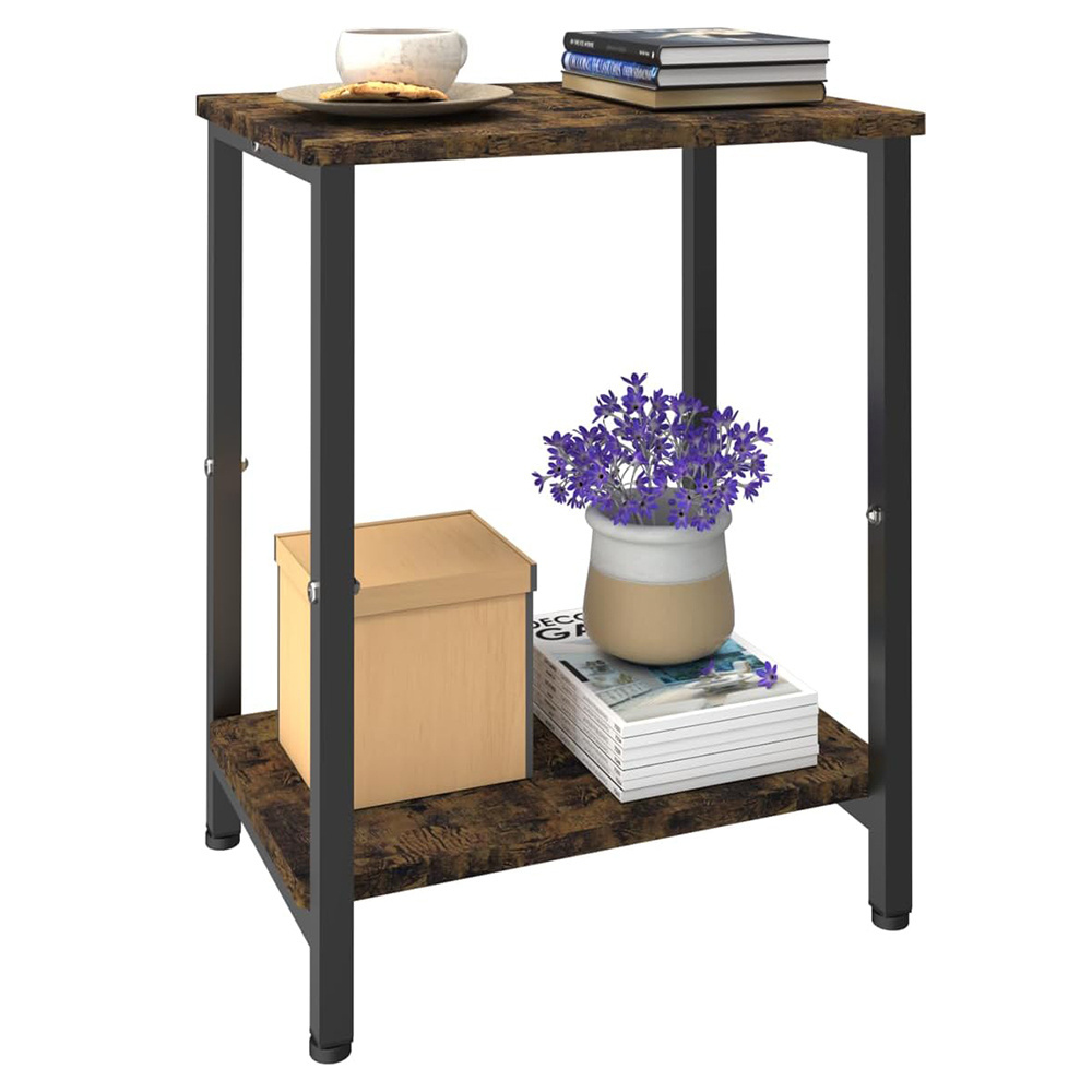 Rustic Brown Side Table Heavy Duty End Table with Shelves 2 Tier Narrow Nightstand Coffee Bedside Table for Bedroom Living Room