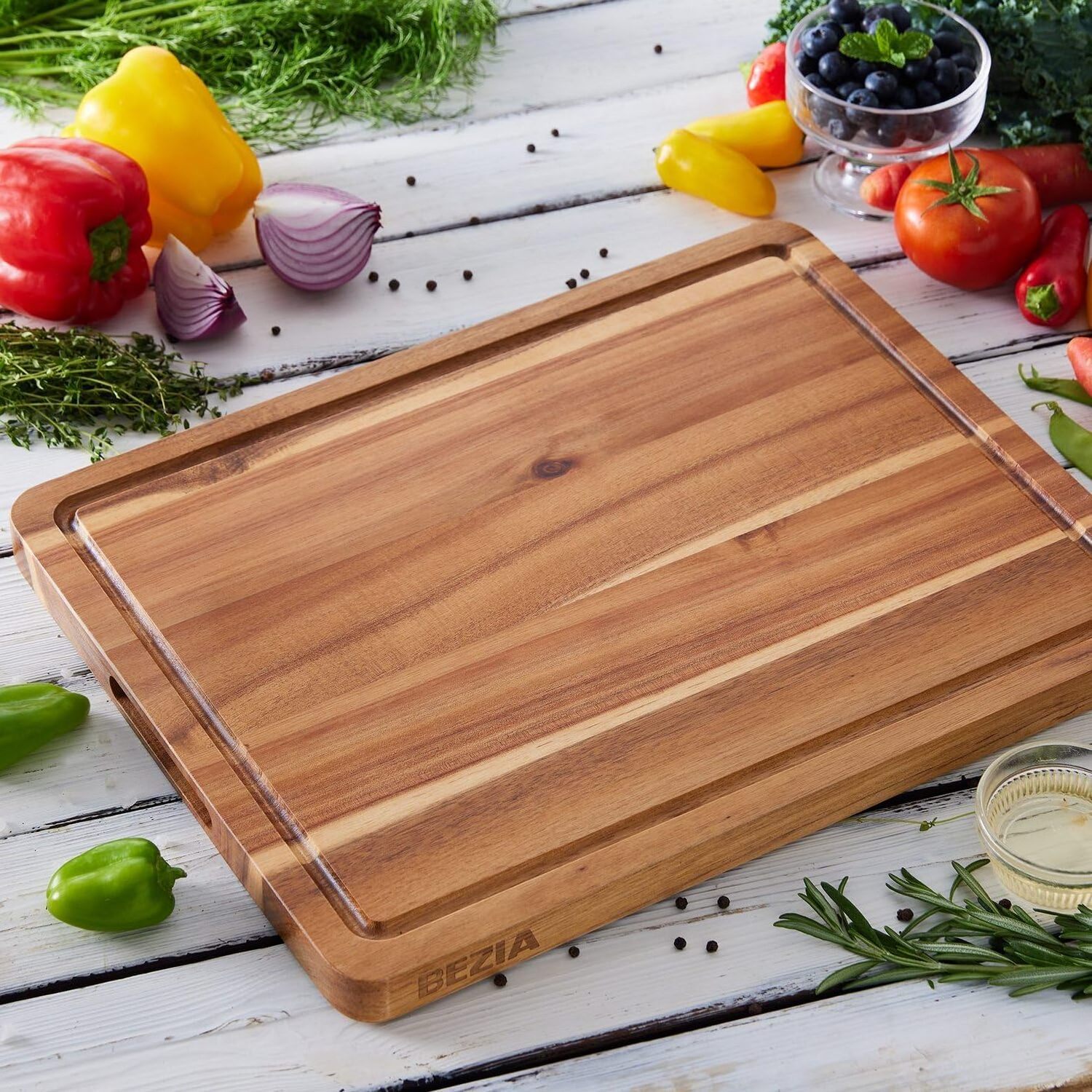 Wood Cutting Board with Handles for Kitchen Butcher Block for Meat and Vegetable Chopping