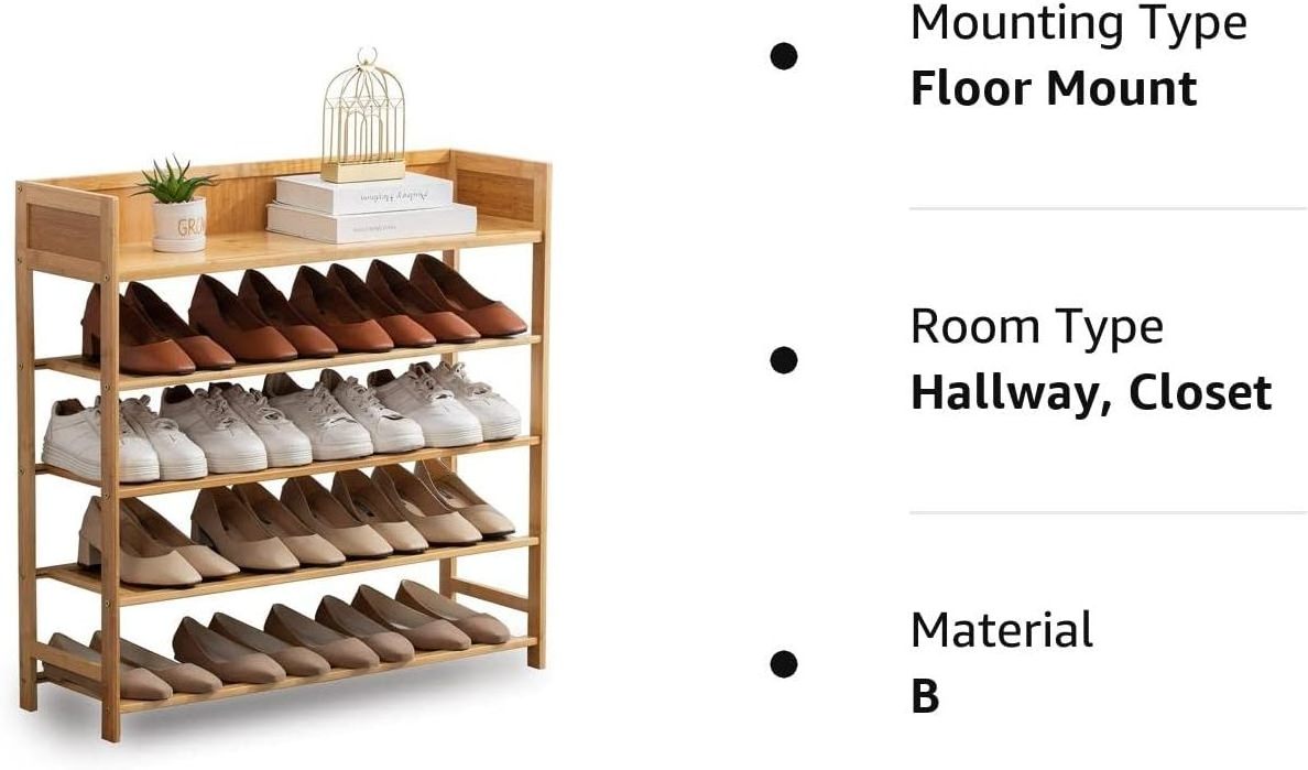 Bamboo 5-layer shoe rack storage rack suitable for entryways, hallways and closets