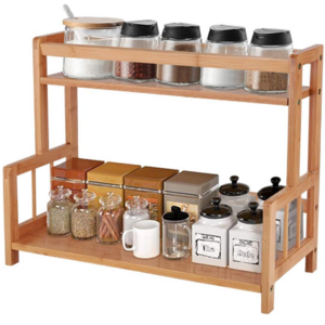 2 Tier Bamboo Spice Rack Organizer Kitchen Countertop Storage Shelf Free Standing Holder Under Cabinet Bathroom