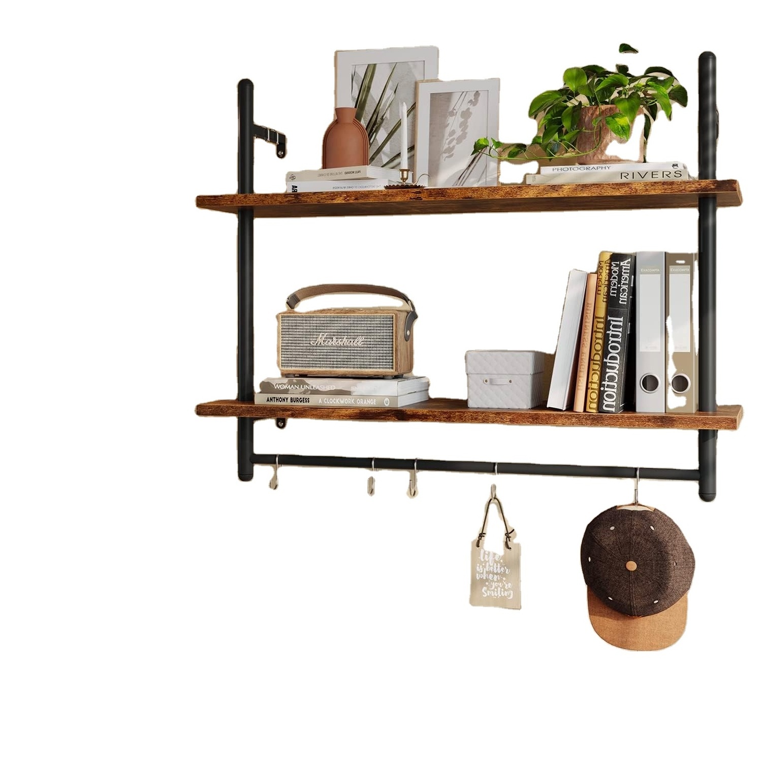 Floating rack kitchen wall mounted shelf with towel rod hook hanging display shelf living room bathroom kitchen available