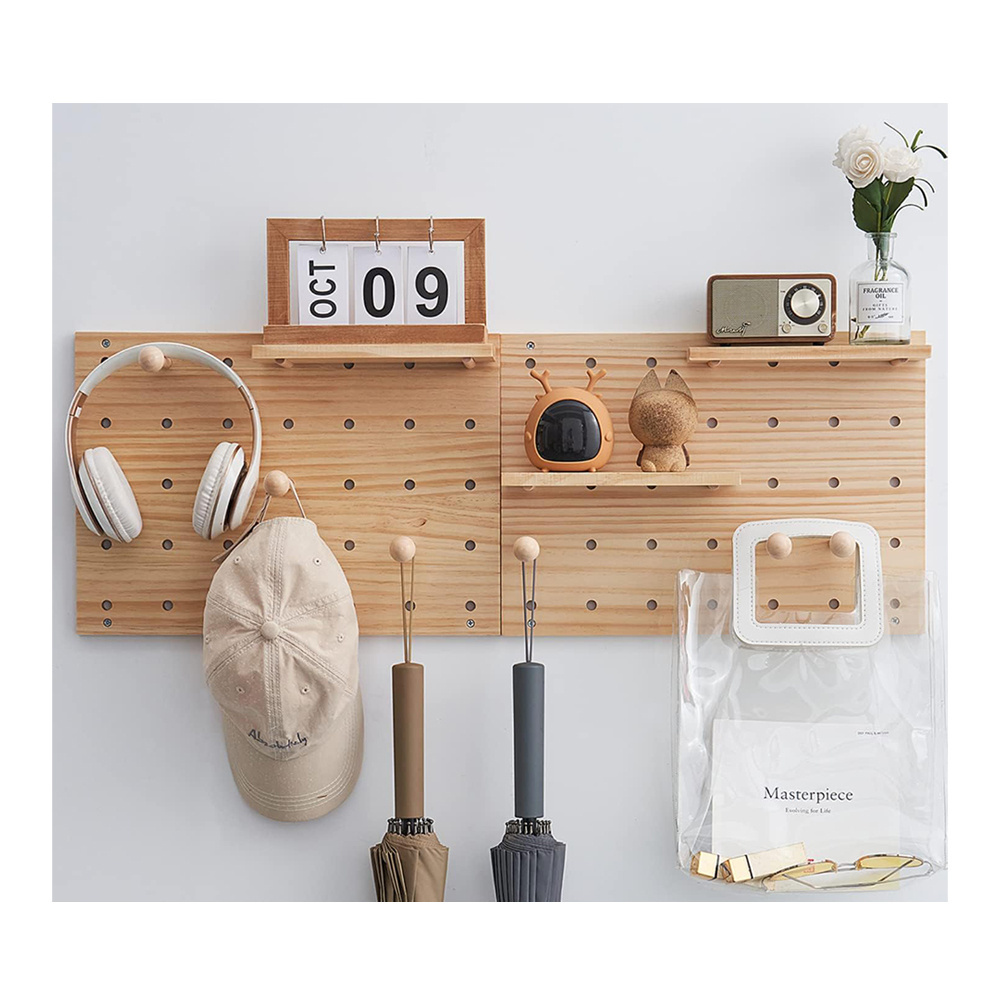 Wood Pegboard Combination Wall Organizer Kit Wooden Display Pegboard Panel Kits for Bedroom Wall Organizer for Entry Way