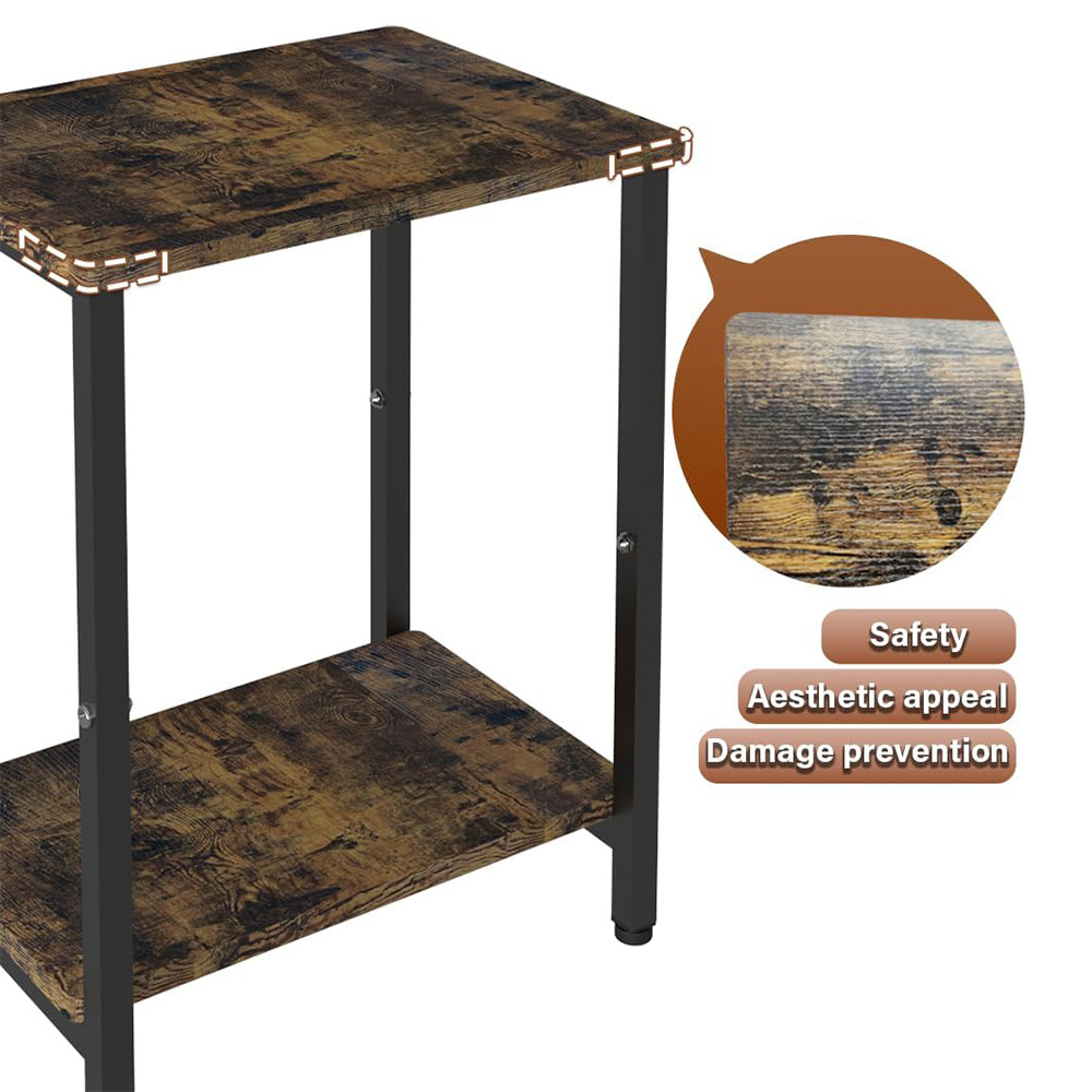 Rustic Brown Side Table Heavy Duty End Table with Shelves 2 Tier Narrow Nightstand Coffee Bedside Table for Bedroom Living Room