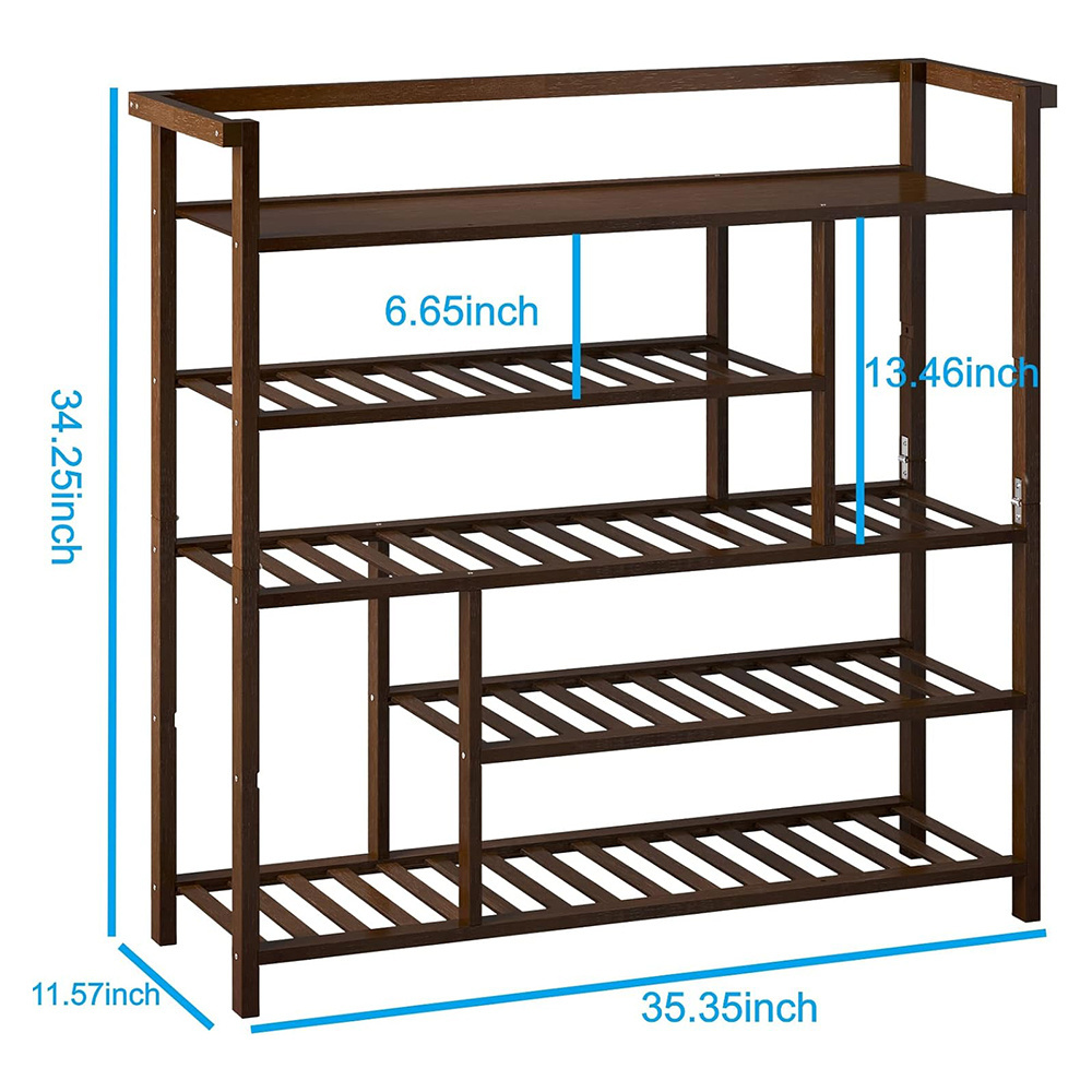 5 Tier Modern Free Standing Bamboo Shoe Rack Spacious Top with Storage Box for Closet Entryway Bedroom Shoe Organizers