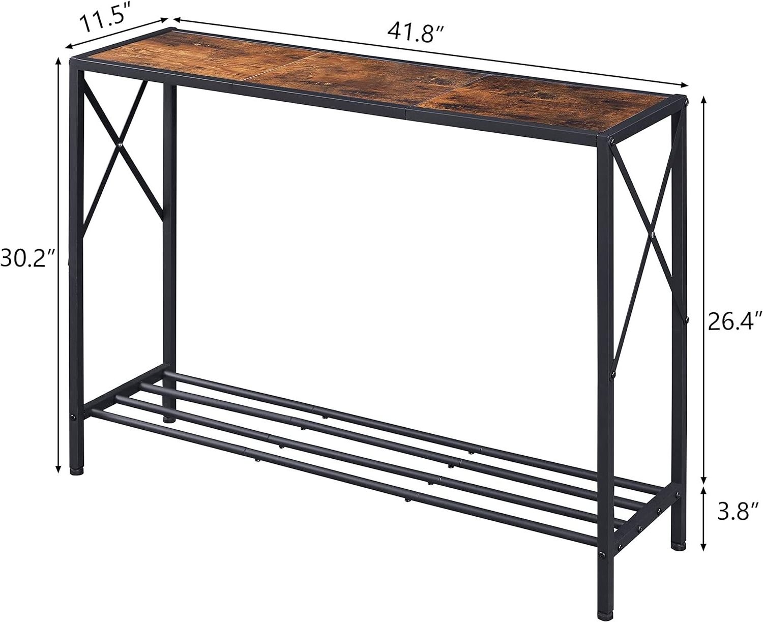 Custom Wood Entryway Table with Metal Frame Narrow Sofa Table with Shelves Entrance Table for Hallway Living Room Office