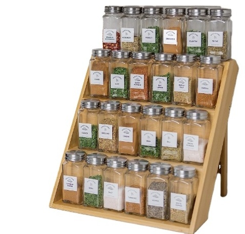 Cabinet and Countertop Organic Bamboo 3 Tier Shelf Wooden Spice Rack Organizer for Kitchen Drawer