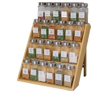 Cabinet and Countertop Organic Bamboo 3 Tier Shelf Wooden Spice Rack Organizer for Kitchen Drawer