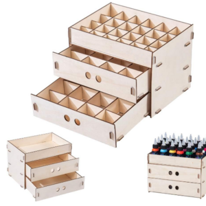 48 Removable Grids Storage for Model Parts Ink Bottles Wooden Paint Organizer Pigments Holder Rack with 2 Cabinet Drawers