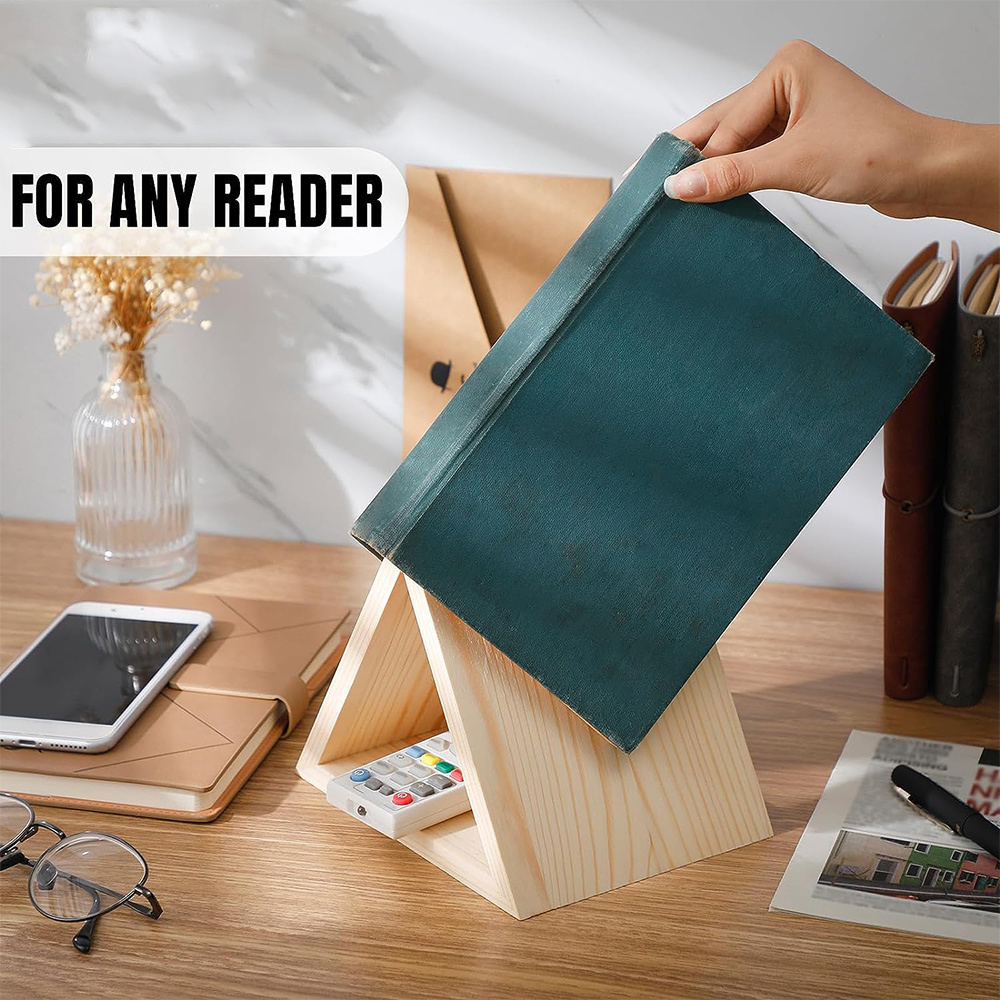 Triangle Book Page Holder Wooden Bookmark Reading Holder for Counter Decor and Display Wooden Triangle Book Reading Rest