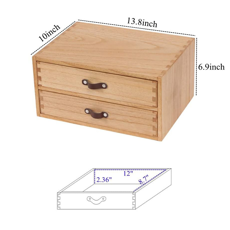 Wooden Desk Organizer with 2 Drawers Desktop Storage Drawers Desk Organizer for Office Supplies File Paper Home Counter Storage