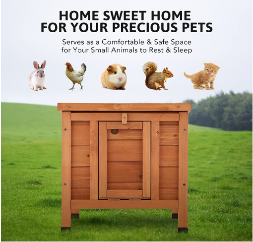 Rabbit Hutch and Guinea Pig House with Ramp Outdoor Pet Hutch Wooden House for Rabbits Guinea Pigs Hens Ducks