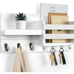 Organizer for Wall Mount Key Holder with Shelf Includes Letter Holder and Hooks for Coat Dog Leashes