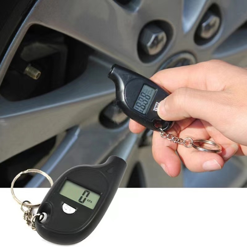 Mini ABS digital tire pressure gauge plastic car air tire gauge with keychain customized logo