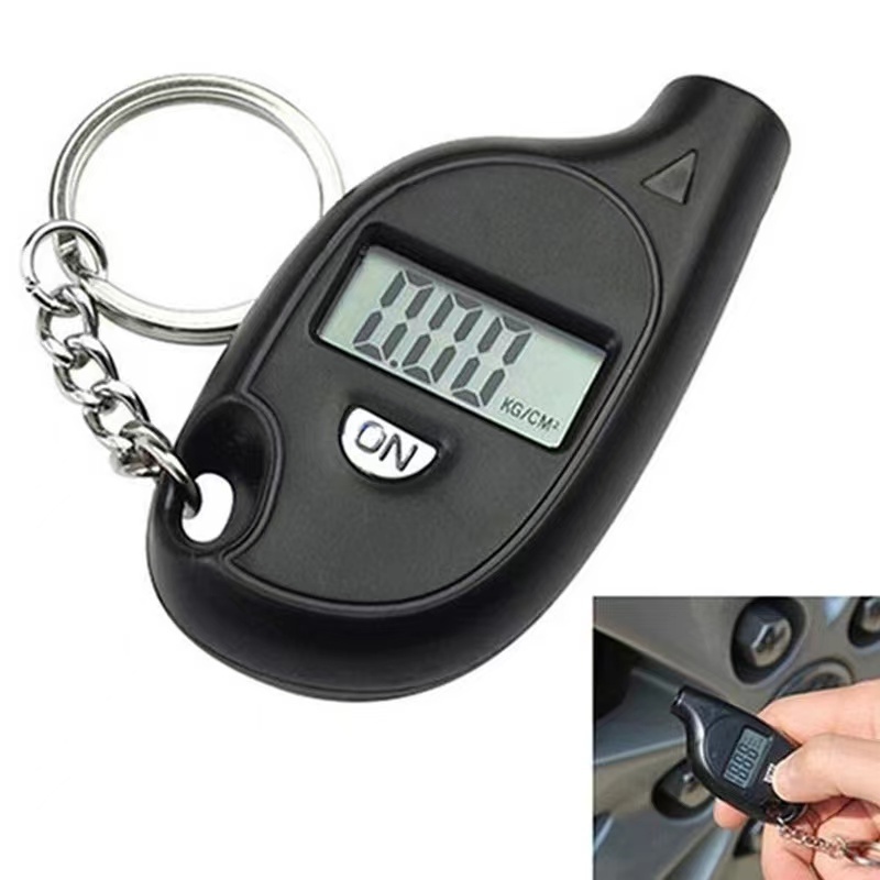 Mini ABS digital tire pressure gauge plastic car air tire gauge with keychain customized logo