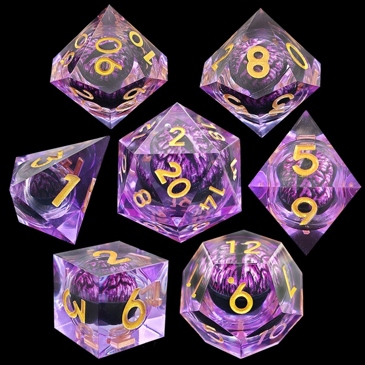 Dragon's Eye Resin Quicksand Ball Dice Handmade Polished Resin Dice Set Set of 7 Role Playing Accessories Large Board Game Resin