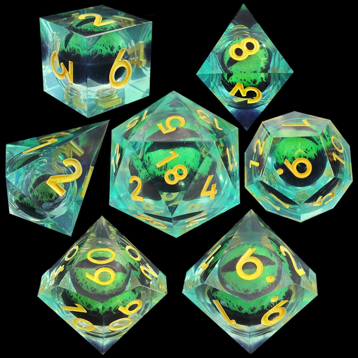 Dragon's Eye Resin Quicksand Ball Dice Handmade Polished Resin Dice Set Set of 7 Role Playing Accessories Large Board Game Resin