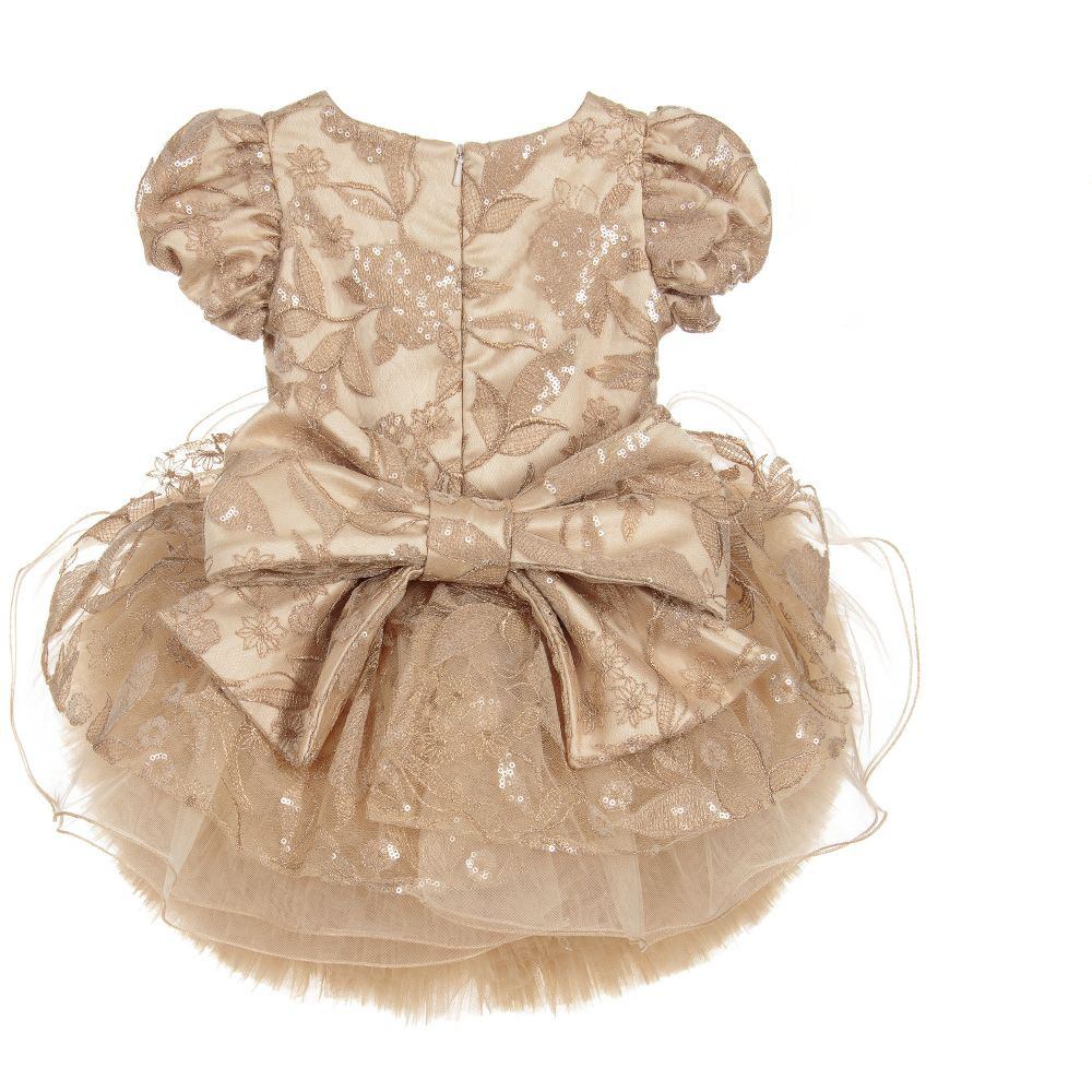 Gold tulle puff ball sequin flower party birthday wedding baby dress