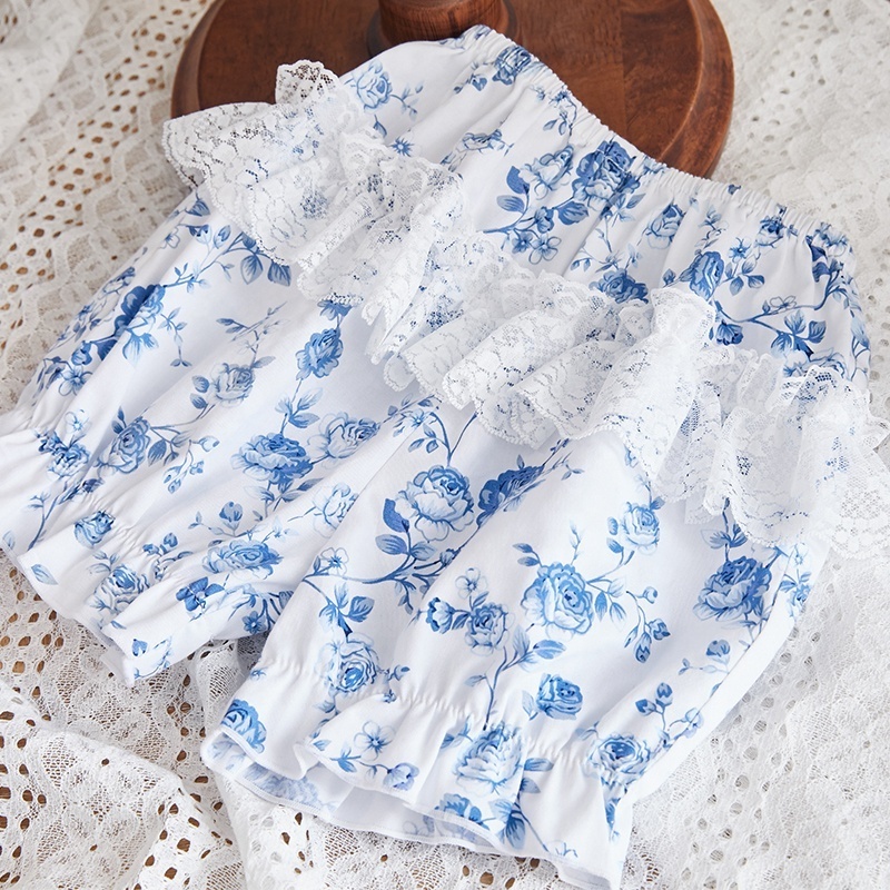 3pcs set lolita Europe design clothes blue floral wedding party birthday dresses baby girls Spanish dress