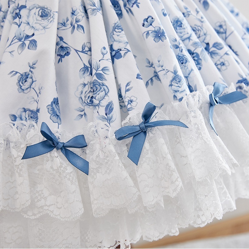 3pcs set lolita Europe design clothes blue floral wedding party birthday dresses baby girls Spanish dress