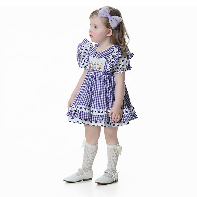 2021 new design kids bunny easter dress smocked puffy ruffles baby girl's dress 1-6T