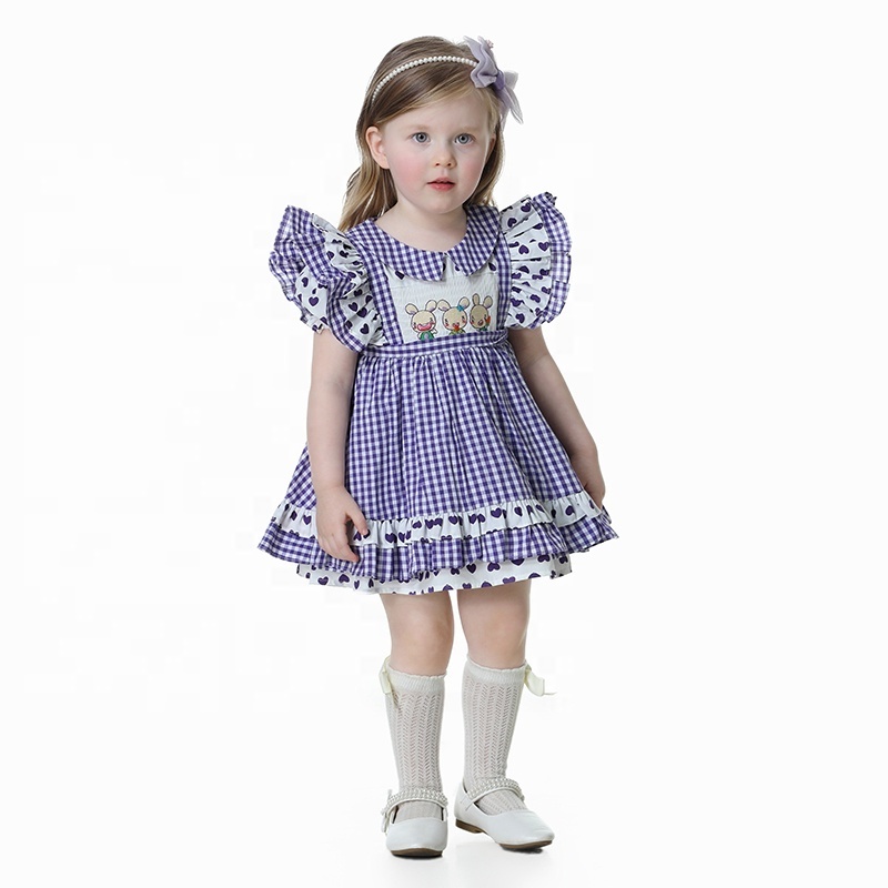 2021 new design kids bunny easter dress smocked puffy ruffles baby girl's dress 1-6T