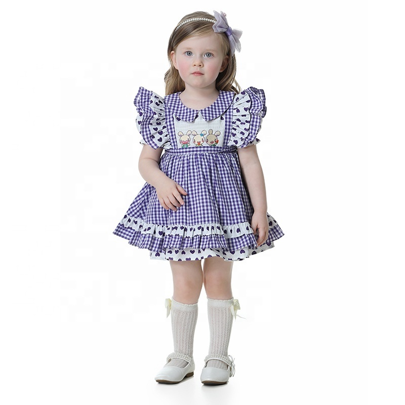 2021 new design kids bunny easter dress smocked puffy ruffles baby girl's dress 1-6T