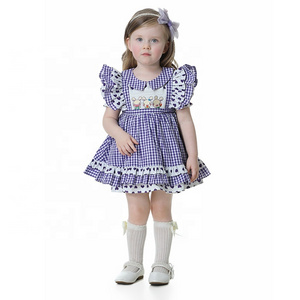 2021 new design kids bunny easter dress smocked puffy ruffles baby girl's dress 1-6T