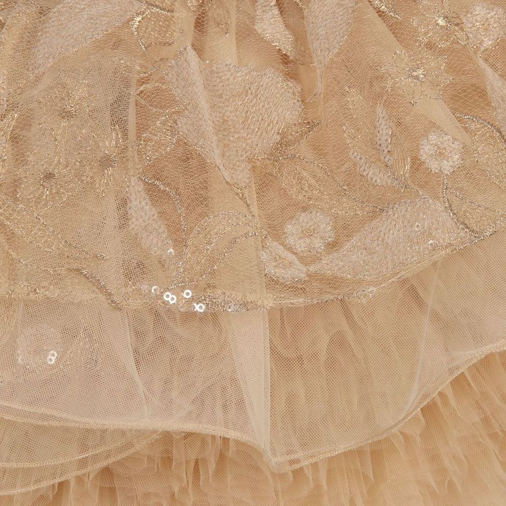 Gold tulle puff ball sequin flower party birthday wedding baby dress