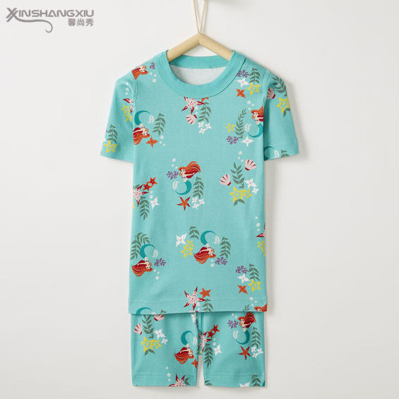 Kids sleepwear custom pattern all over print organic cotton short set kids pajamas