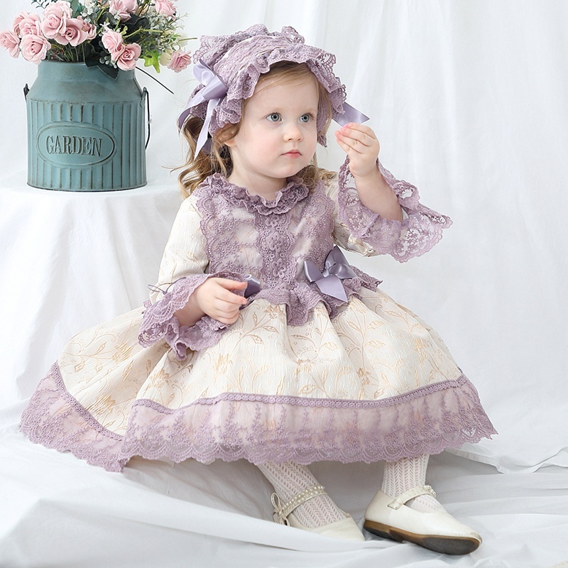 Kids winter gorgeous lace 3pcs set dress Europe party baby girls Spanish dress