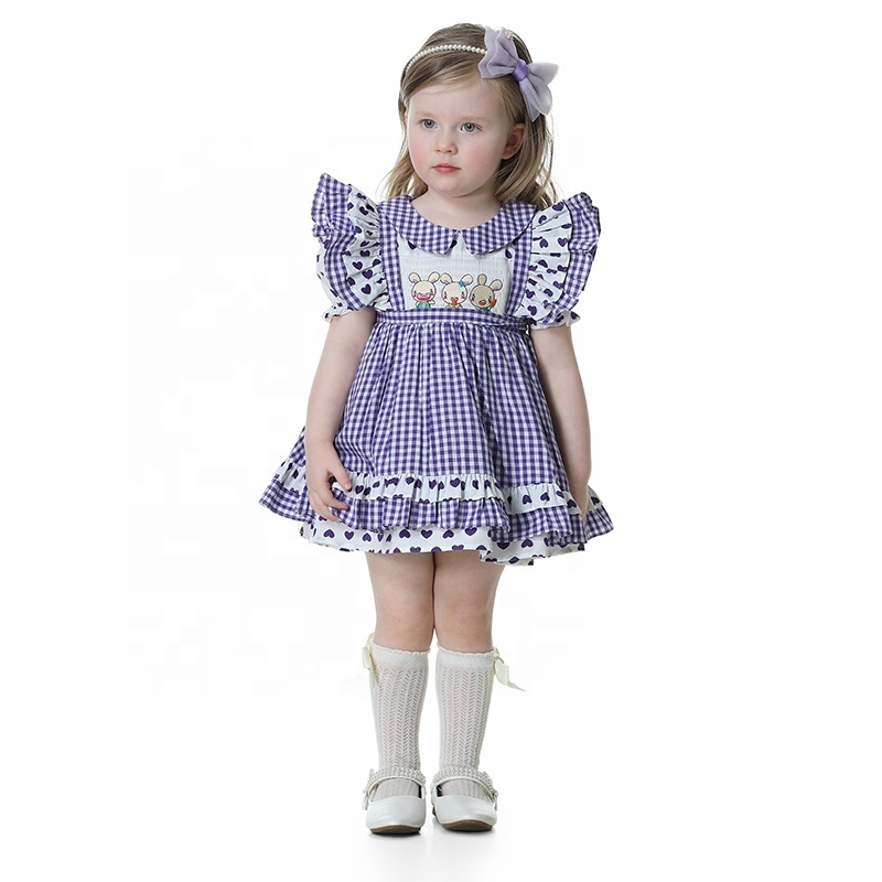 2021 new design kids bunny easter dress smocked puffy ruffles baby girl's dress 1-6T