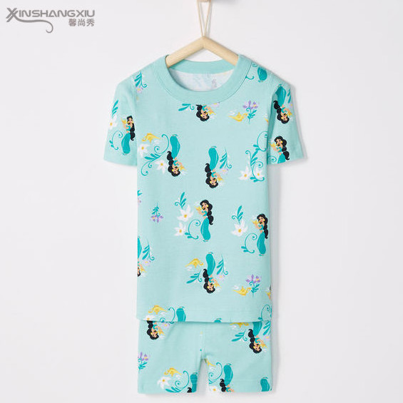 Kids sleepwear custom pattern all over print organic cotton short set kids pajamas