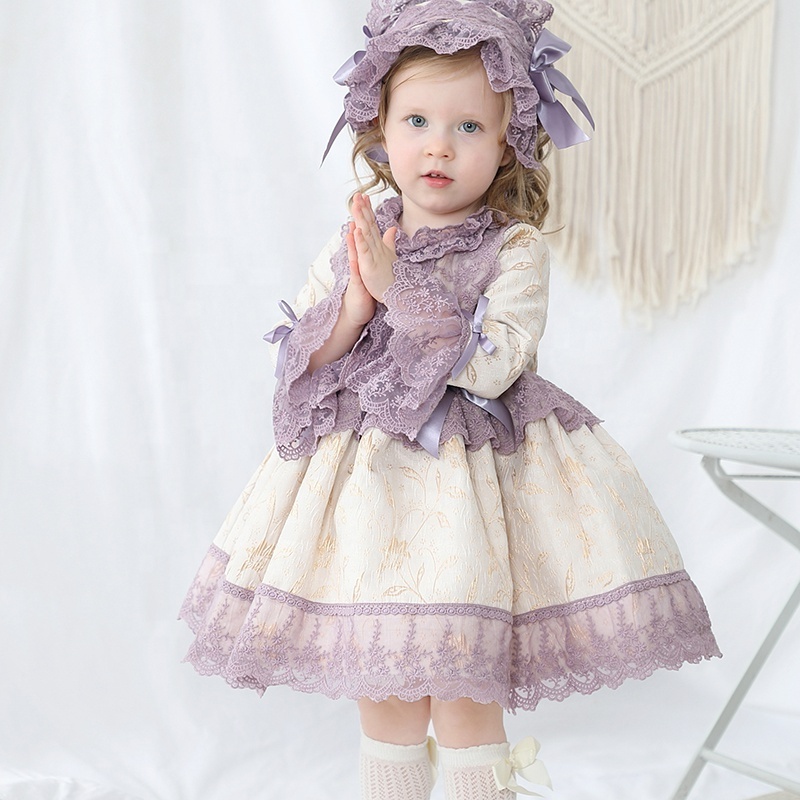 Kids winter gorgeous lace 3pcs set dress Europe party baby girls Spanish dress